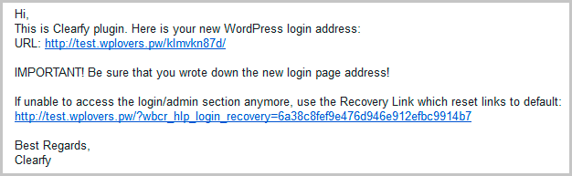Clearfy email with recovery links - How to protect the WordPress login page