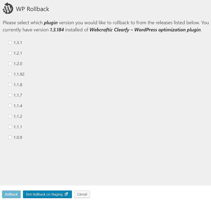 How to roll back to the previous Clearfy version